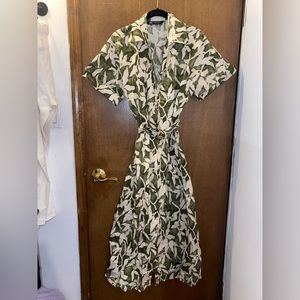 Zara Poplin shirt dress green, and white floral